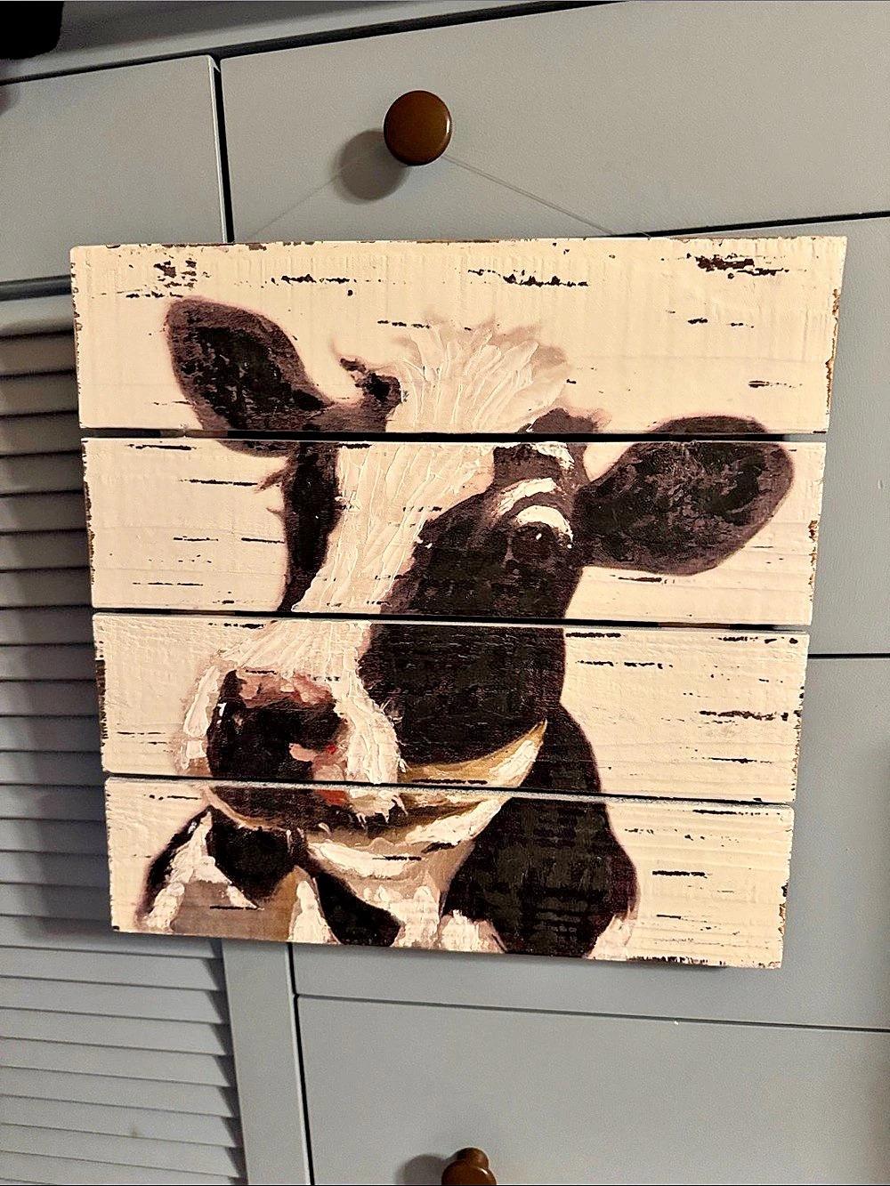 Black & White Cow Painting on Wood